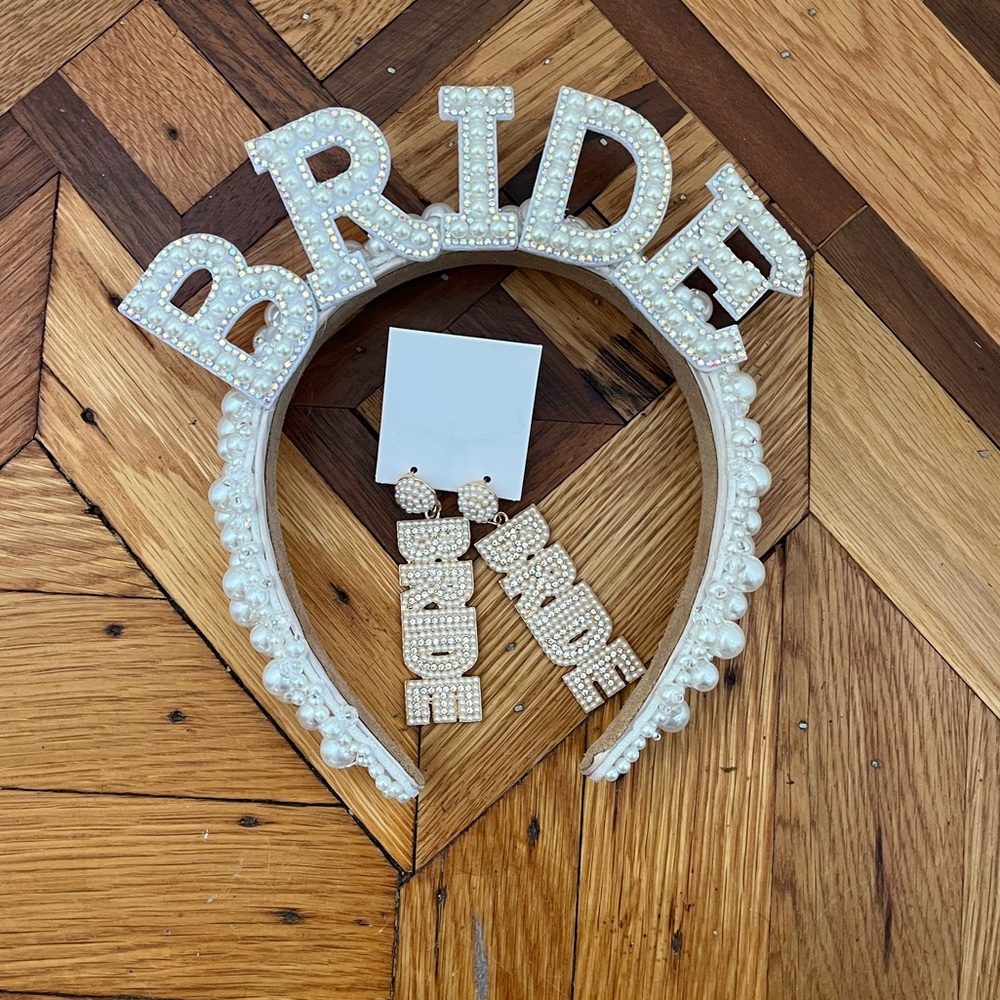 Bride Pearl Beaded Headband & Bride Pear Dangly Earrings. Great for Bachelorette